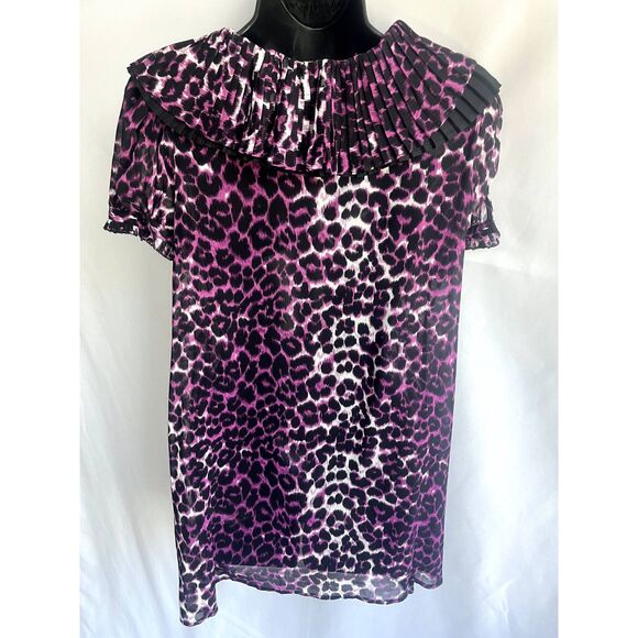 Animal Leopard Cheetah Print NWT Top Ruffles Pink Tunic Y2K Barbiecore Sexy sz S - Picture 6 of 11